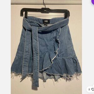 Paige Denim Jeans Mini skirt Size XS asymmetrical Overlap Ruffles Cute